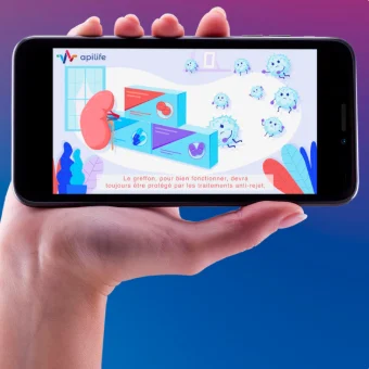 Vidéo éducative Apilife sur la greffe de rein, sur smartphone