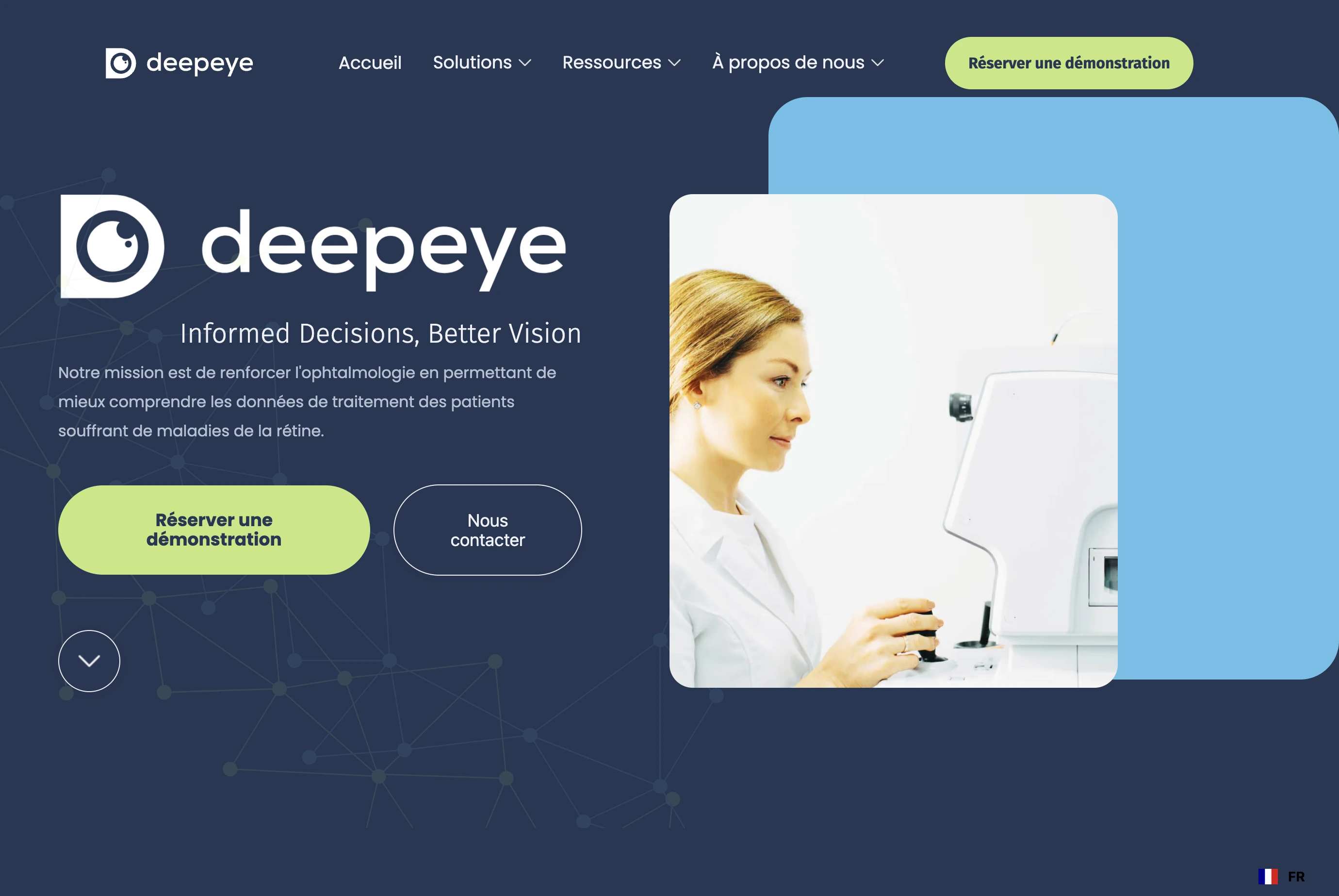 Page d'accueil du site vitrine deepeye : « Informed Decisions, Better Vision »